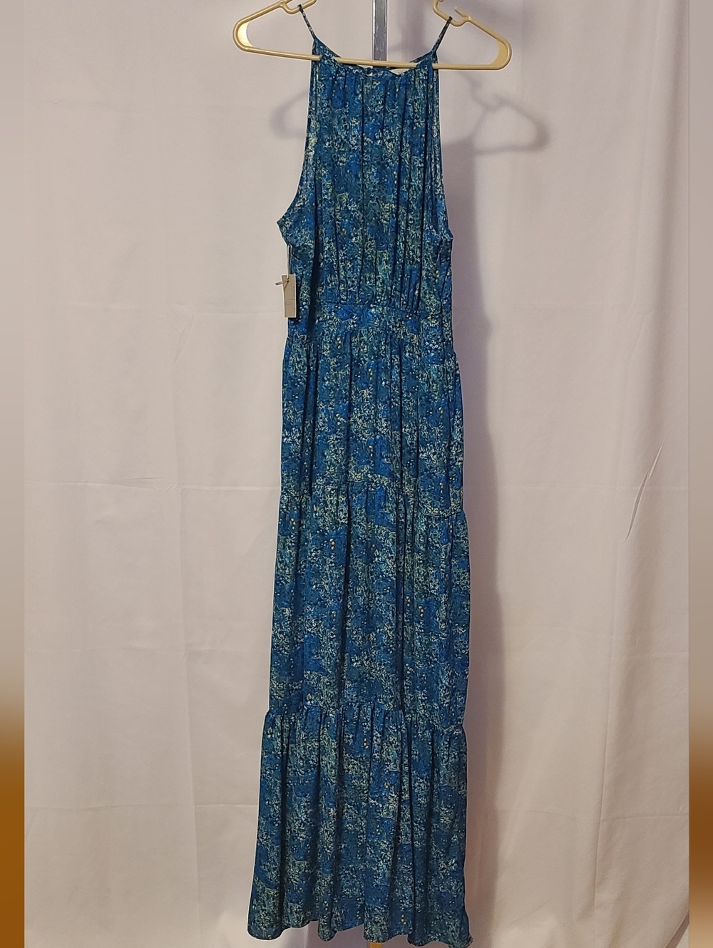 Belle Sky Long Floral Blue Dress With Slit